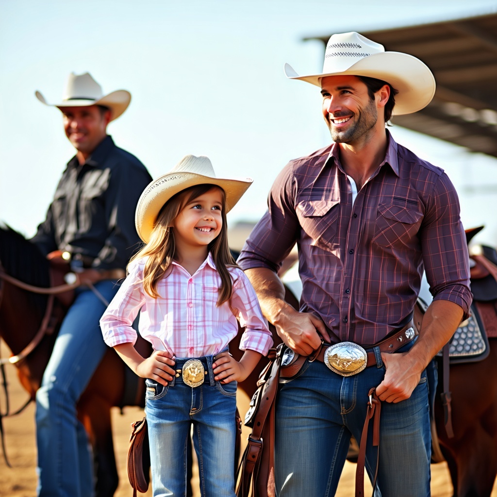 happy family at rodeo lifestyle looking not facing camera